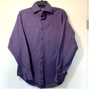 Thomas Dean Button Up Shirt Mens Size Small Purple Checks Long Sleeve Flip Cuff